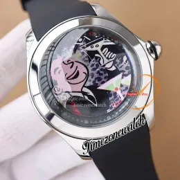 New 47mm Bubble Clown Doodle Dial Automatic Mens Watch L390/03635 - 390.101.04/0371 Steel Case Black Rubber Strap Gents Watches TWCM Timezonewatch E57B2