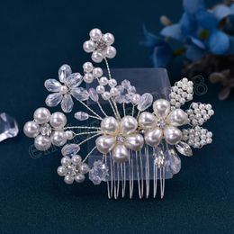 Silver Pearl Rhinestone Wedding Hair Combs Flower Hair Accessories for Women Accessory Hair Ornaments Jewellery Bridal Headpiece