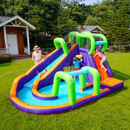 Inflatable Castle with Slide and Tunnel Thing Cheap Water Park Castle Combo Tunnel Sprinkler Playhouse for Kids Party Outdoor Play Summer Fun Games Birthday Gifts