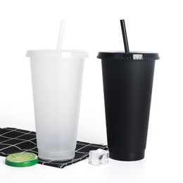 Mugs 1PCS Food Grade PP Plastic Drink Change Colour Straw With Lid Tumbler Matte Coffe Bottle Cup 230621
