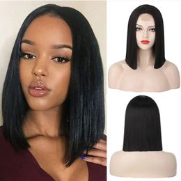 Short Straight Wigs for Women Black Bob Wig Shoulder Length Middle Parting Natural Hairline Heat Wigs