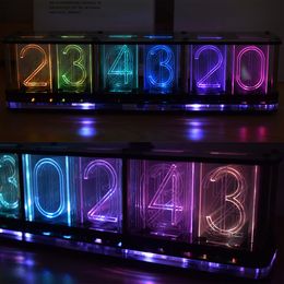 Desk Table Clocks Big Font DIY Rainbow RGB Full Colour LED Digital Retro Glow Analogue Nixie Tube DS3231 Electronic Clock Music Spectrum Display Kit 230621