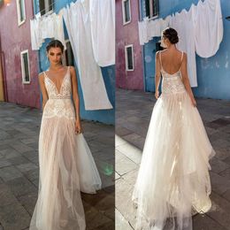 2019 Backless Gali Karten Wedding Dresses V Neck Split Lace Bridal Gowns Floor Length Plus Size Cheap A Line Wedding Dress173q