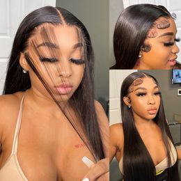 13x4 Transparent Lace Front Human Hair Wigs For Black Women Bone Straight Lace Front Wigs 180% Brazilian PrePlucked Human Hair