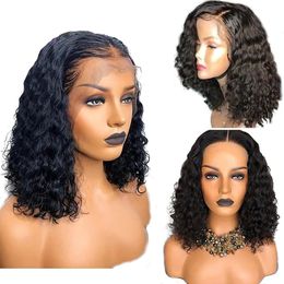 14 Inches Black Human Hair Wig Long Curly Body Wave Haircut Wig with Body Hair Women Natural Wigs