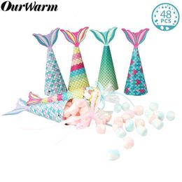 Gift Wrap OurWarm 48PCS Mermaid Party Paper Sweet Candy Gift Box Hanging Bag Baby Kids Baby Shower Wedding Birthday Party Favours Supplies 230621