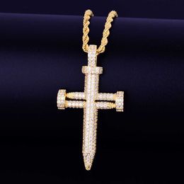 Pendant Necklaces Nail Cross Necklace Aaa Cubic Zircon Men's Hip Hop Street Rock Jewelry 230621