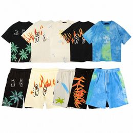 Summer Men T Shirt Designer Mens T-Shirts Flame Colourful pattern Prints Shorts Casual Suit Hip Hop Streetwear Loose White T-shirt z5Jy#