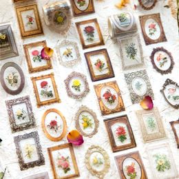 Gift Wrap Vintage Po Frame INS Flower Material Stickers Pack DIY Diary Junk Journal Decoration Collage Label Sticker Scrapbooking