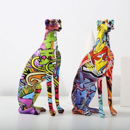 Decorative Objects Figurines Modern Creative Painted Colorful Greyhound Doberman Decoration Home Wine Cabinet Welcome Dog Desktop Craftssoft Decor 230621