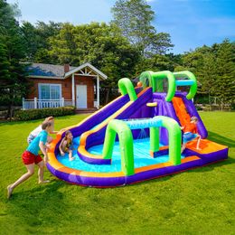 Inflatable Splish Splash Water Park with Slide and Tunnel Cheap Water Park Castle Tunnel Sprinkler Playhouse for Kids Outdoor Play Summer Fun Games Birthday Gifts