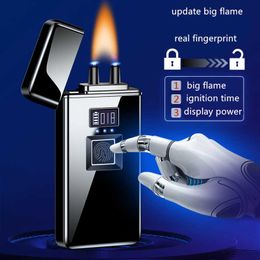 Real Fingerprint Electronic Usb Recharge Sense Touch Electric Arc Display Power Big Plasma Lighter For Friends Gift COT1