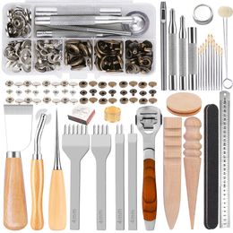 Craft Tools LMDZ Leather Craft Tools Kit With Metal Button Snaps Fasteners Set Punch Carving Work Saddle For DIY Hand Sewing Stitching 230621