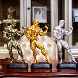 Decorative Objects Figurines Fitness Muscle Man Sets Up Bodybuilding Sports Competition Trophies Boxing Figures Statues Sculptures Gym Decorations Gift 230621