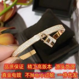 Brand Designer H home Bracelets online shop Seiko High Edition S925 Silver New Home Full Diamond Lock 18K Rose Gold Open Bracelet Female With Gift Box