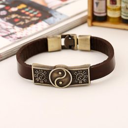 Charm Bracelets Fashion Ethnic Style Retro Cowhide Bracelet Personality Tai Chi Gossip Yin And Yang Leather JewelryCharm Raym22