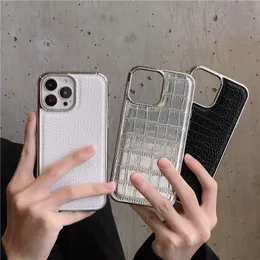 Luxury Plating Crocodile Pattern Leather for iPhone 14 13 12 11 Pro Max Sturdy Slim Full Protective Soft Bumper Alligator Grain Business Back Cover Shockproof