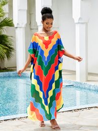 Swimsuit Cover Ups for Swimwear Rainbow Kaftans for Women 2023 Bohemian Maxi Dresses Holiday Bathing Suits