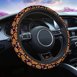 Steering Wheel Covers Pumpkin Cover Cute Rose Flowers Spiderweb 15 Inch Auto Case Anti-Slip Car Protector