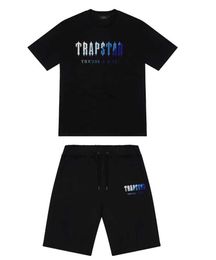 Mens Trapstar t Shirt Short Sleeve Print Outfit Chenille Tracksuit Black Cotton London Streetwear Design of motion 658ess