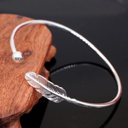 Silver Feather Bracelets & Bangles Bangle for Women Sliver Jewelry Gifts Silver Plated Copper Cuff Bangle