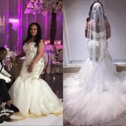 2023 Plus Size Mermaid Dresses Gorgeous Off Shoulder Crystal Sequins African Wedding Gowns Custom Made Robe De