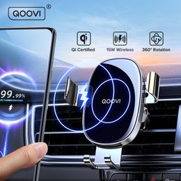 QOOVI 15W Car Phone Holder Fast Wireless Charging Car Charger Air Vent Clip Mount Gravity Phone Stand For iPhone Samsung Xiaomi