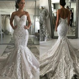 Elegant Mermaid Wedding Dresses 2021 Lace Applique Covered Buttons Back Sweep Train Custom Made Wedding Bridal Gown Vestidos de no168S