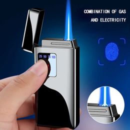 Electricity Blue Flame Ice Plating Digital Display Power Touch Sensor Windproof Jet Cigar Torch Lighter Without Gas No Gas