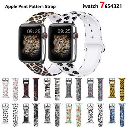 For Apple Watch Strap 45mm 41mm 44mm 42mm 40mm 38mm Silicone Sport Wristband Pattern Printed For iWatch Series 8 7 6 5 4 3 SE