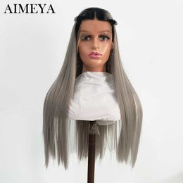 Woman Synthetic Lace Front Wigs for Balck Women Two Tone Grey Lace Wig Natural Hairline Cosplay Wigs Daily Used Synthetic 230524