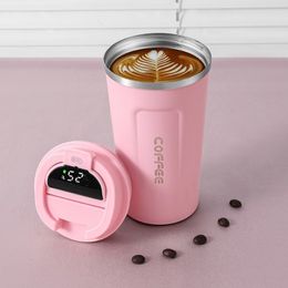 Water Bottles 12oz Thermos Coffee Traval Mug With Temperature Display Insulated Cup To Go Leak Proof Bottle for Car 380510ml 230621