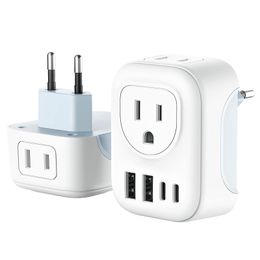 European Travel plug adapter with 2 AC Outlets 2USB Ports(2 USB C) Type C Travel Essentials for US to Most Europe France Germany Italy Spain