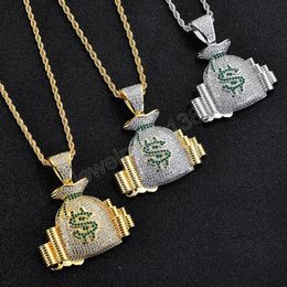 Hip Hop US Money Bag Stack Cash Coins Pendant Necklaces Gold colour Necklaces Men Charm Jewellery