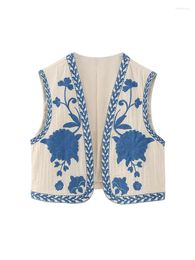 Women's Vests Suninheart Women Vintage Floral Embroidery Printed Unisex Vest Sleeveless Cropped Coats 2023 Summer Elegant Cotton Linen Tops