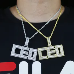 Iced Out CEO Letter Pendant Necklace for Women Men 5A Cubic Zircon Paved Hip Hop Cool Jewelry