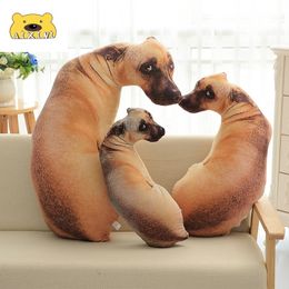 Plush Dolls 3D Cute Lifelike Bend Dog Printed Throw Pillow Funny Dog Head Plush Cushion Stuffed Animal Plushie Decor for Home Children Gift 230621