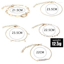 Charm Bracelets 5 PCS/Set Bohemia Gold Colour Shell Beads Bracelet Set For Women Retro Boho Thin Chain Ethnic Arm Cuff Raym22