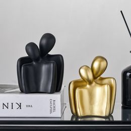 Decorative Objects Figurines Nordic Living Room Decoration Desk Figurine Modern Home Decor Office Abstract Couple Sculpture Figure Statue Gift 230621