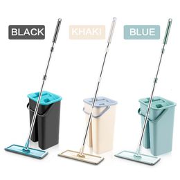 Mops Squeeze Floor Mop Bucket Mop Spin Bucket Magic Flat Mop Dry Wet Usage Home Kitchen Cleaning Tools 6Pc Replacement Microfiber Rag 230621