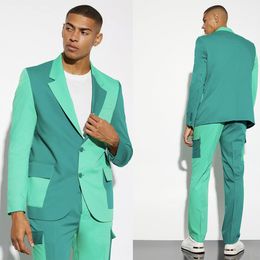 Handmade Men Wedding Tuxedos Green Color Matching Peaked Lapel Outfits Business Formal Wear Jacket Sets 2 Pieces