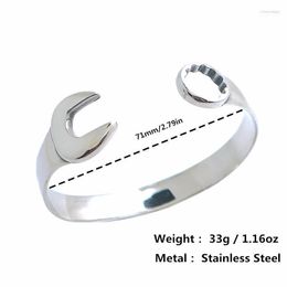 Bangle Mens Boys 316L Stainless Steel Cool Polishing Spanner Silver Adjusted Melv22