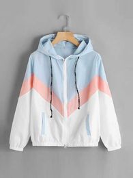 Women's Leather Faux Leather Women's Windbreaker Jacket Women Multicolor Patchwork Hooded Jacket Jackets Basic Colour Block Coats For Women