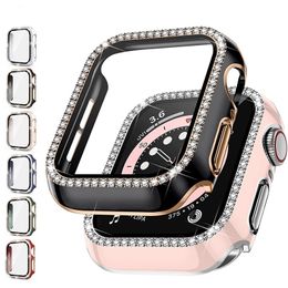 Bling Glass+Cover For Apple Watch Case 45mm 41mm 40mm 44mm 42mm 38mm Diamond bumper+Screen Protector iwatch series 8 7 3 8 5 6 SE in Retail Box