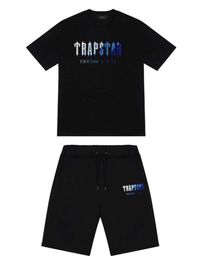 Mens Trapstar t Shirt Short Sleeve Print Outfit Chenille Tracksuit Black Cotton London Streetwear Design of motion 952ess