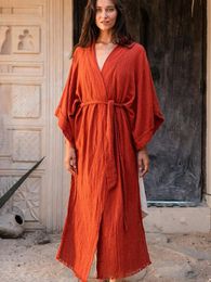 Summer Women Beach Swimsuit Cover Up Kimono with Belt Tunic Long Dress Oversize Casual Beachwear Boho Cardigan Wrap Maxi