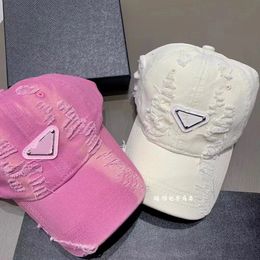 Classic Washed Cotton Ripped Baseball Cap Triangle Mark Distressed Peaked Cap Casual All-Match Face-Looking Little Couple Sun Hat