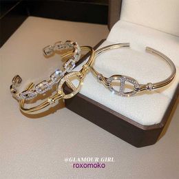 8A Wholesale Designer H home Bracelets online shop Zircon Oval Pig Nose Chain Open Bracelet from South Korea with a New Design Sense Popular Fashion H With Gift Box