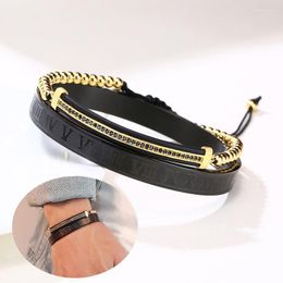 Charm Bracelets Black Gold Colour Stainless Steel Roman Numerals Cuff Bangles With CZ Silicone Adjustable Wristband JewelryCharm CharmCharm R