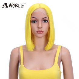 Woman Cosplay Synthetic Lace Wig Cosplay Wig Short Bob Straight 12" Colour Yellow Lace Wig Blonde Wig For Black Women Wig 230524